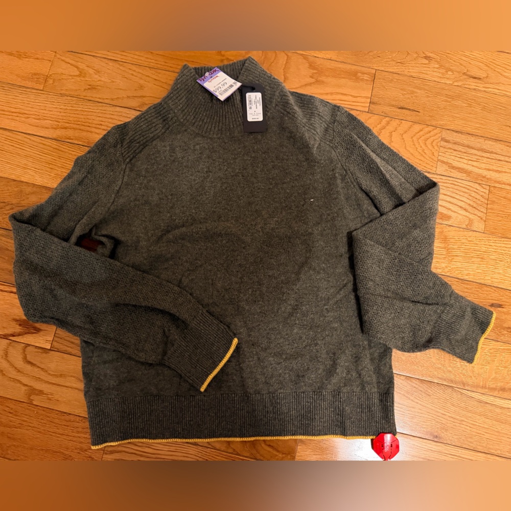 Rag & Bone Olive Sweater with gold/yellow trim at waist and sleeves -brand new